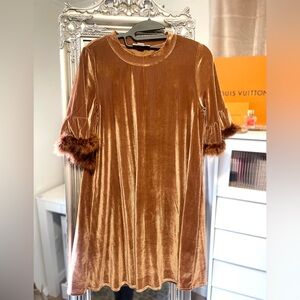 Velvet Dress with Faux Fur Trim